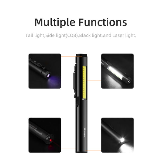 4 in 1 Mini flashlight (UV/LED/COB/RED) Pen Torch with Indicator light Stepless dimming Multifunction Lantern | SUPERFIRE J01