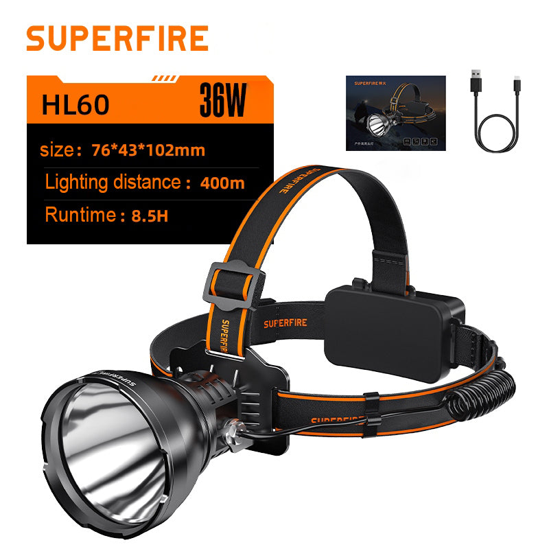 Super Bright Rechargeable Headlamp Portable LED Headlight Built in Battery Working Light Fishing Camping Torch | SUPERFIRE HL60