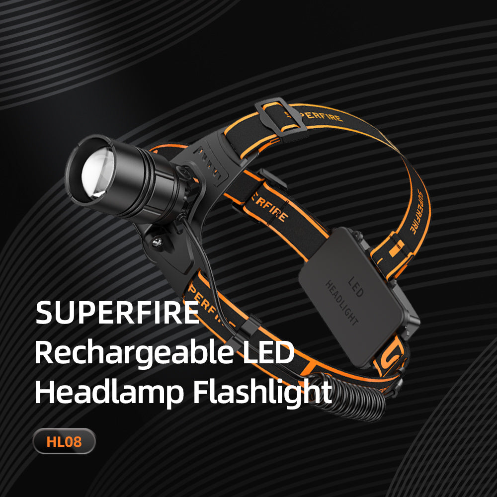 SUPERFIRE HL08 20W Linterna frontal LED súper brillante ajustable y con zoom Recargable Camping Equitación Correr