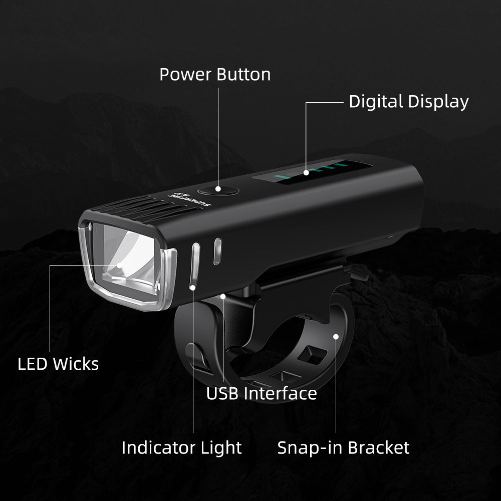 Bike Light Smart Adjust Rainproof USB Rechargeable 1500mAh MTB Front Lamp Headlight Ultralight Bicycle Light | SUPERFIRE BL10