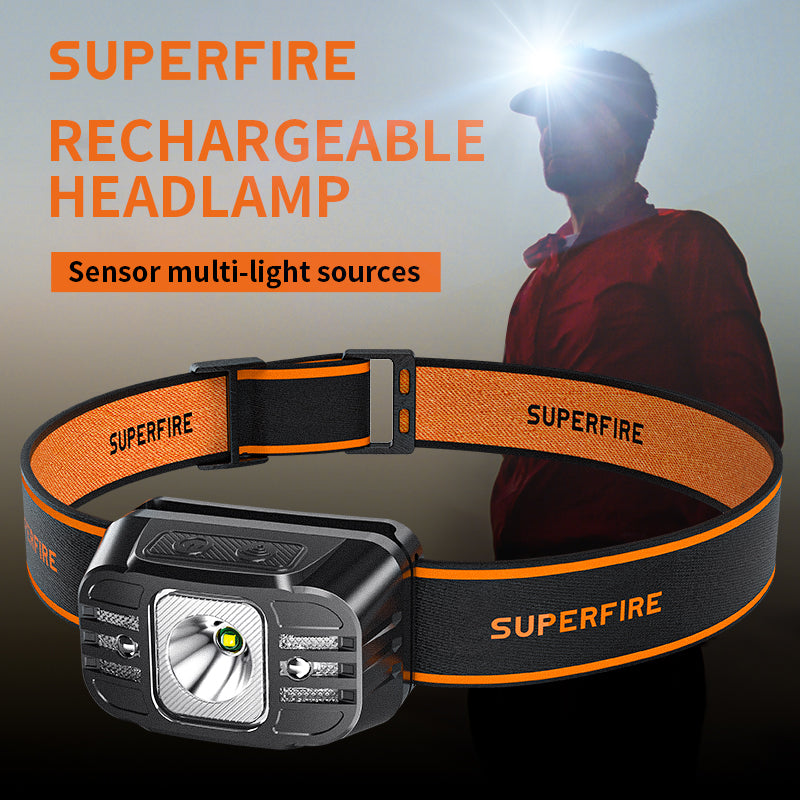 SUPERFIRE HL75-X Mini sensor recargable LED faro ajustable al aire libre correr pesca Camping linterna