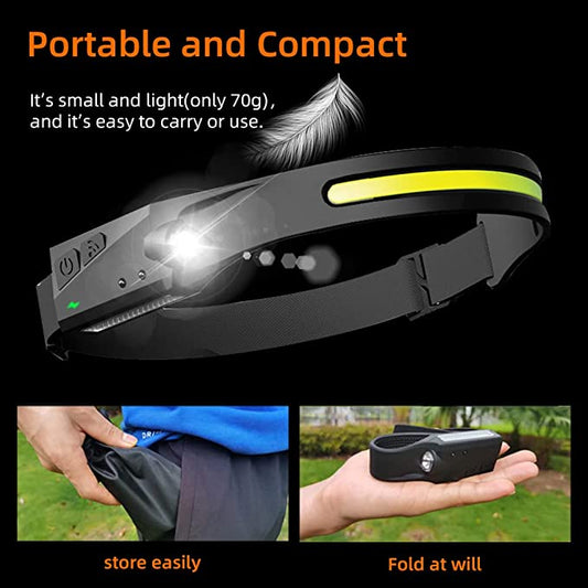 COB LED Sensor Headlamp With Built-in Battery Type-C Rechargeable Head Lamp For Camping Fishing | SUPERFIRE HL65