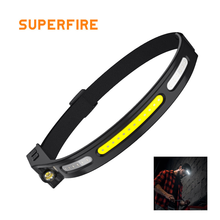 COB+LED Rechargeable Headlamp Type-C Charging Headlamp White and Red Light Waterproof Sensor Headlamps For Camping Fishing Cycling | SUPERFIRE HL76