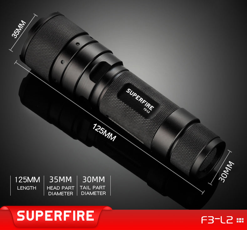Zoomable Led Flashlight Camping Long Distance Aluminum Telescope Torch | SUPERFIRE F3-L2