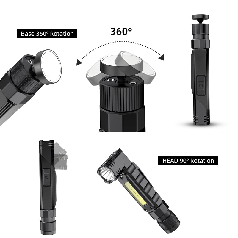 Lampe de poche magnétique multifonctionnelle LED + COB avec chargement rechargeable par USB | SUPER FEU G19
