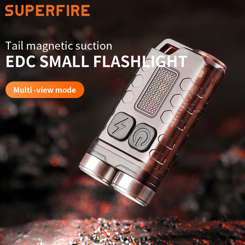 EDC Mini LED Porte-clés Lampe de Poche Portable USB-C Torche Rechargeable avec Aimant UV/Rouge/Lumière Bleue Lanterne de Poche | SUPERFEU EM01 
