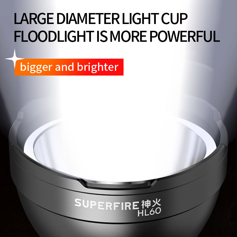 Lampe frontale rechargeable super lumineuse Lampe frontale LED portable Lampe de travail à batterie intégrée Torche de camping de pêche | SUPERFEU HL60 