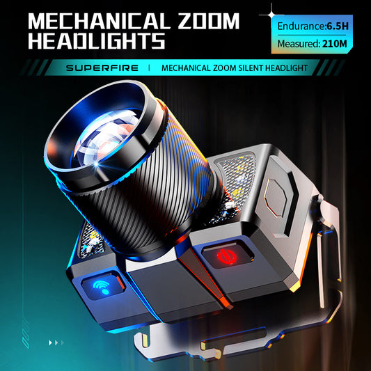 Superfire HL25 Headlamp: Mechanical Zoom, Dual-Use, 8 Modes, 210m Range