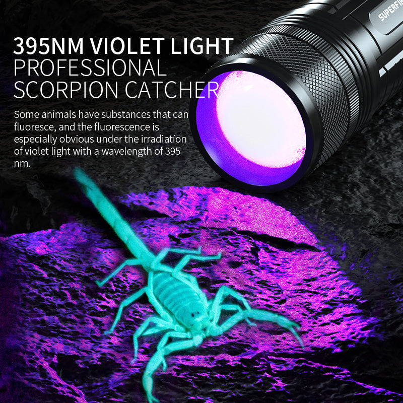Lampe de poche LED Focus 2 Lumières (Blanc/Violet) Double source de lumière Batterie Rechargeable USB Camping FishingTorch | SUPERFIRE Z02 