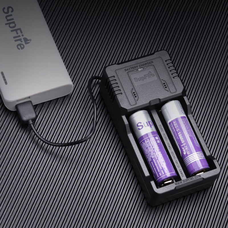 adapter recharge lithium battery flashlight SUPERFIRE USB Dual Slot Charger AC26 For 18650 26650 18490 16340 14500 – superfirestore