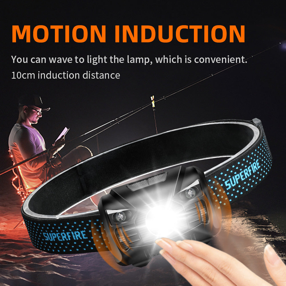 LED Headlamp Motion Sensor AAA*3 Battery Super Bright 500 Lumens Head Lamp 5 Modes Head-Torch Red Light | SUPERFIRE HL06-A