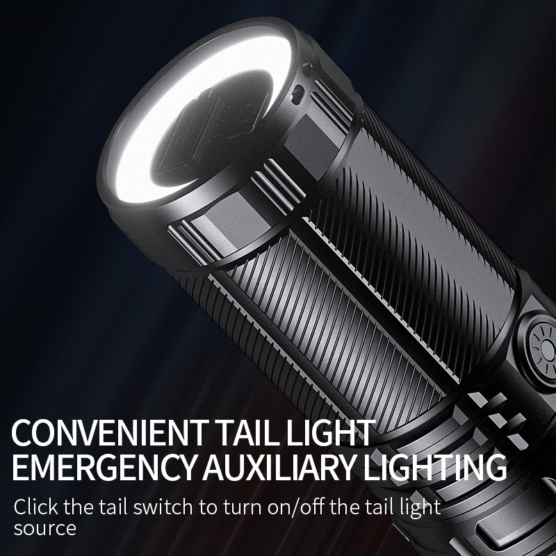 Lampe de poche à zoom télescopique haute puissance longue portée Type-c Lampe torche d'urgence à batterie forte rechargeable 18650 | SUPERFEU M22 