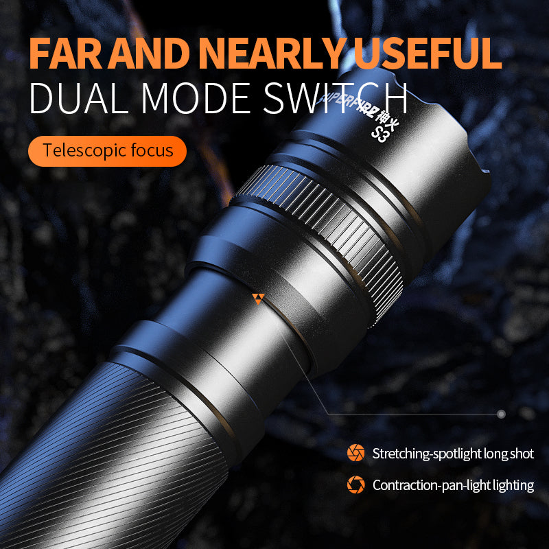 Mini lampe de poche LED étanche puissante torche LED zoomable lanterne batterie intégrée pour camping d'urgence en plein air | SUPER FEU S3 