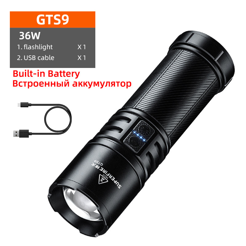 3100 lumens EDC Zoom Flashlight With taillight USB-C Rechargeable Torch Light self defense camping Lanterna | SUPERFIRE GTS9